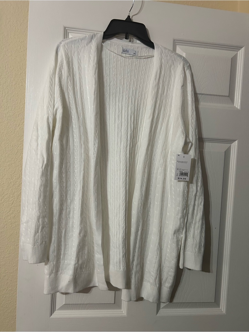 croft & barrow White Cable-Knit Open-Front Cardigan